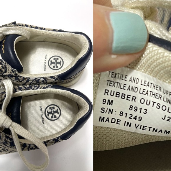 TORY BURCH T Monogram Logo Howell Court Sneakers in Perfect Navy Size 9 - Picture 14 of 16